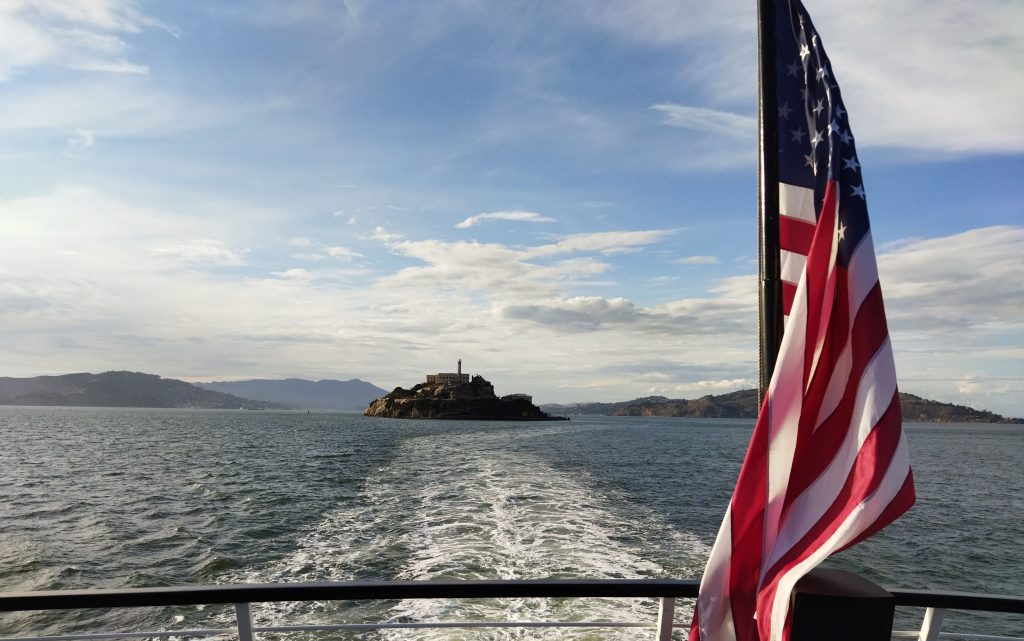 Gemiden Alcatraz adası manzarası, San Francisco